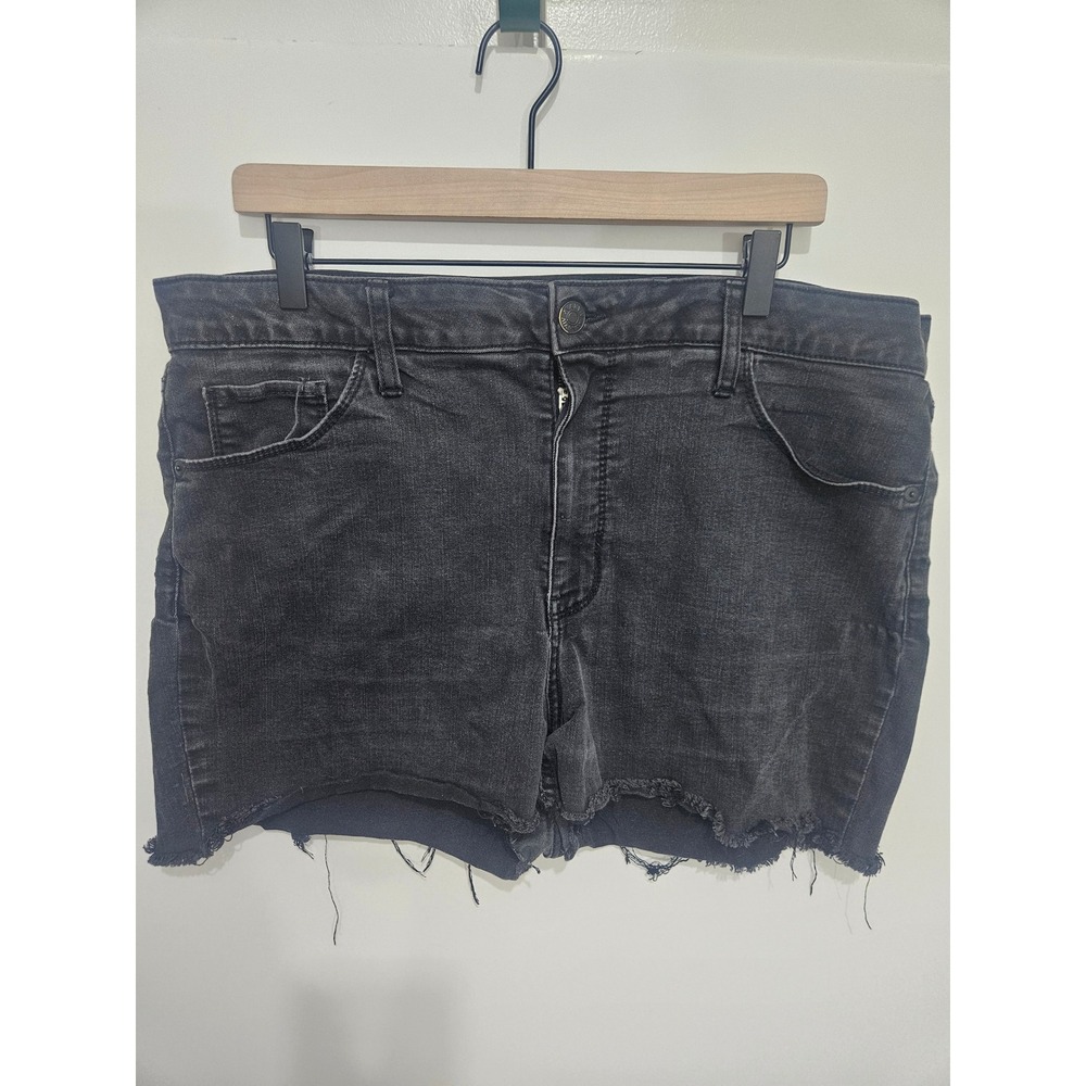 Ava & Viv Womens Plus Size 20W Black‎ Denim Shorts Raw Hem Faded Wash High Rise